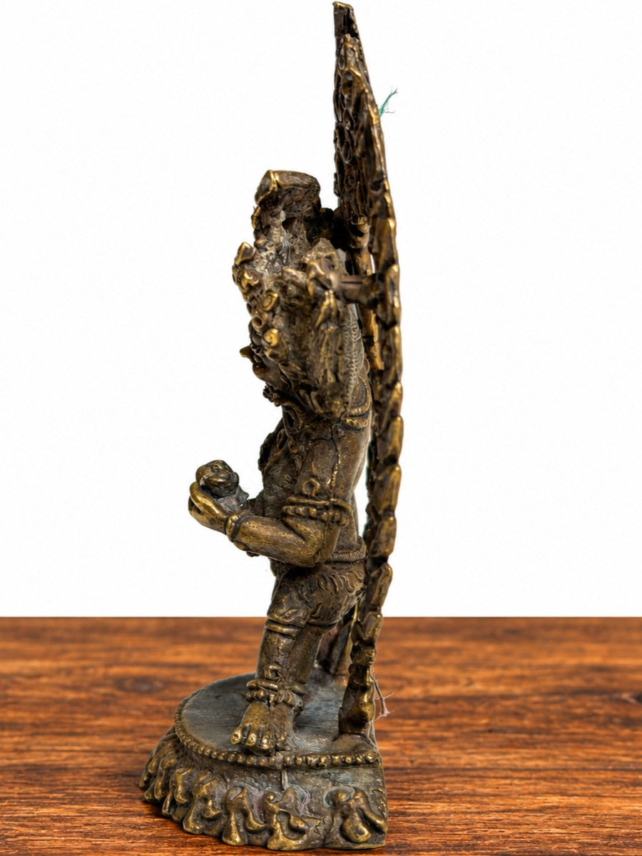 Brass Mahakali Statue with Flaming Halo - 3.5" x 2.5"