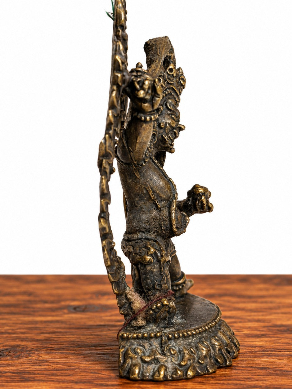 Brass Mahakali Statue with Flaming Halo - 3.5" x 2.5"