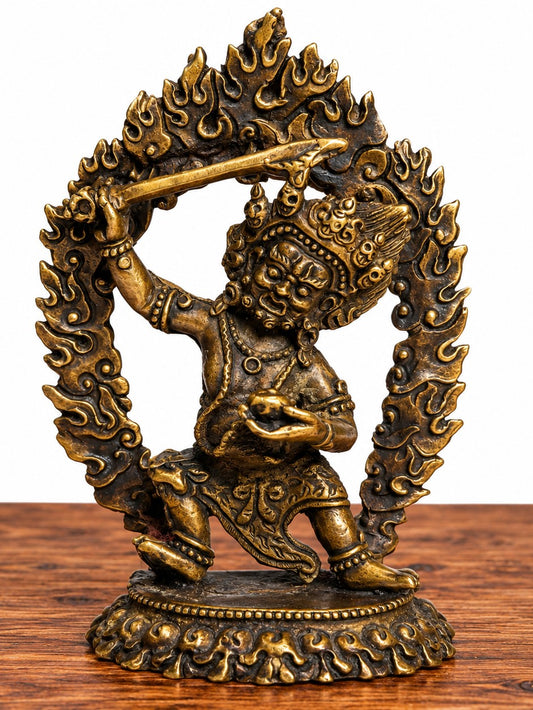 Brass Mahakali Statue with Flaming Halo - 3.5" x 2.5"