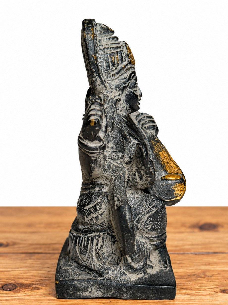 Brass Saraswati Statue Black and Sand Finish - 4" x 3"