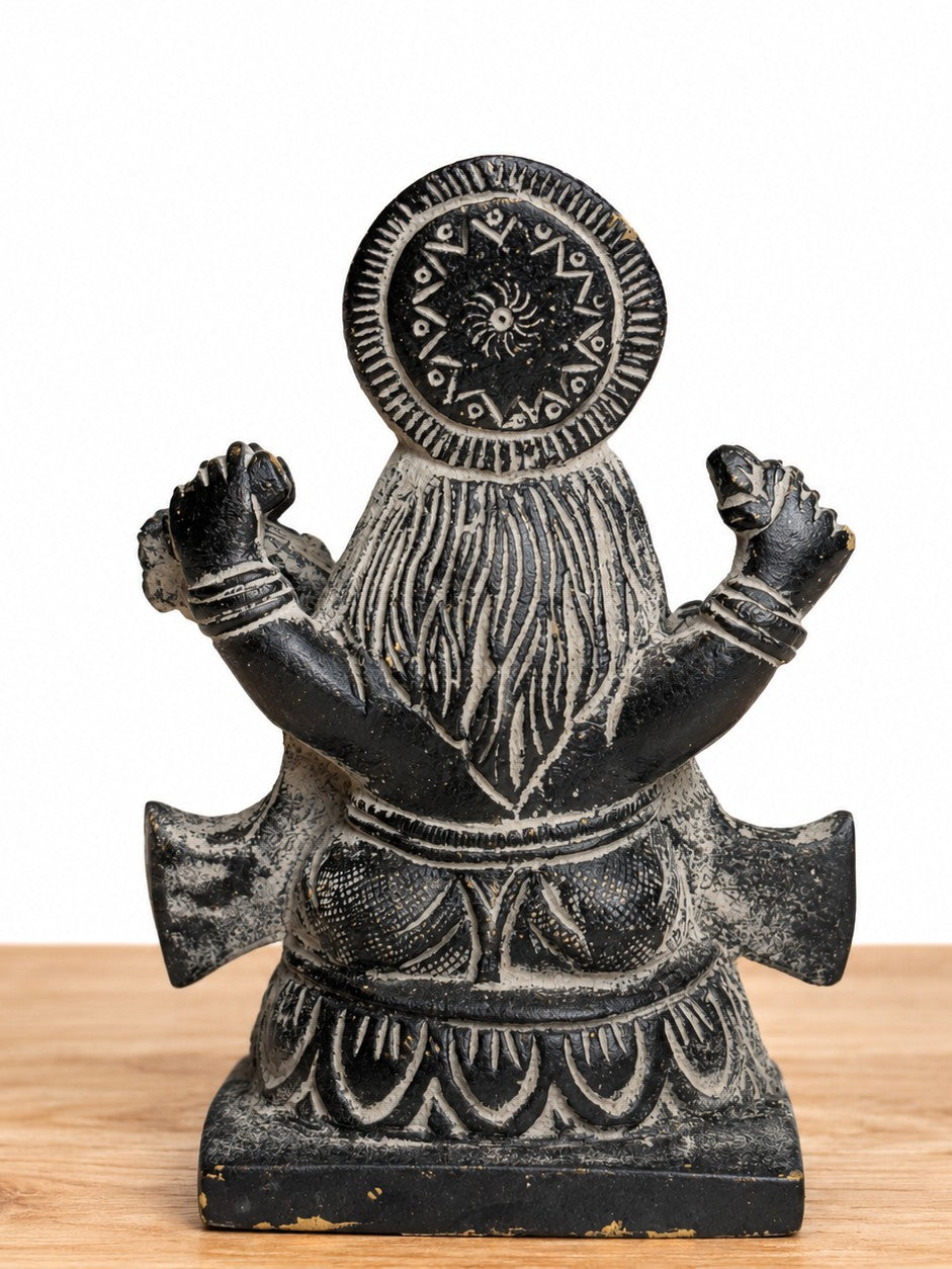 Brass Saraswati Statue Black and Sand Finish - 4" x 3"