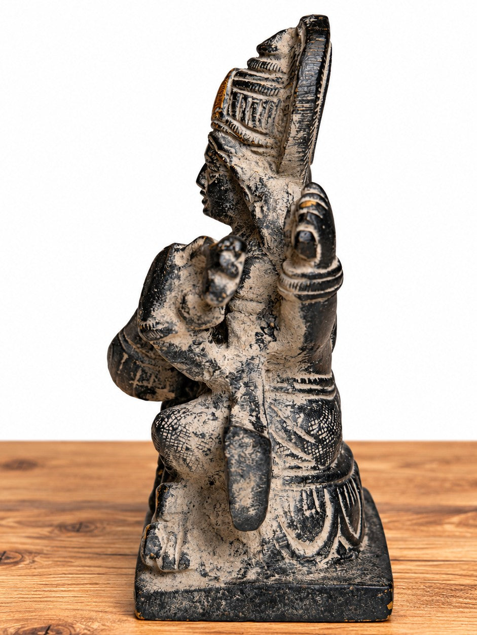 Brass Saraswati Statue Black and Sand Finish - 4" x 3"