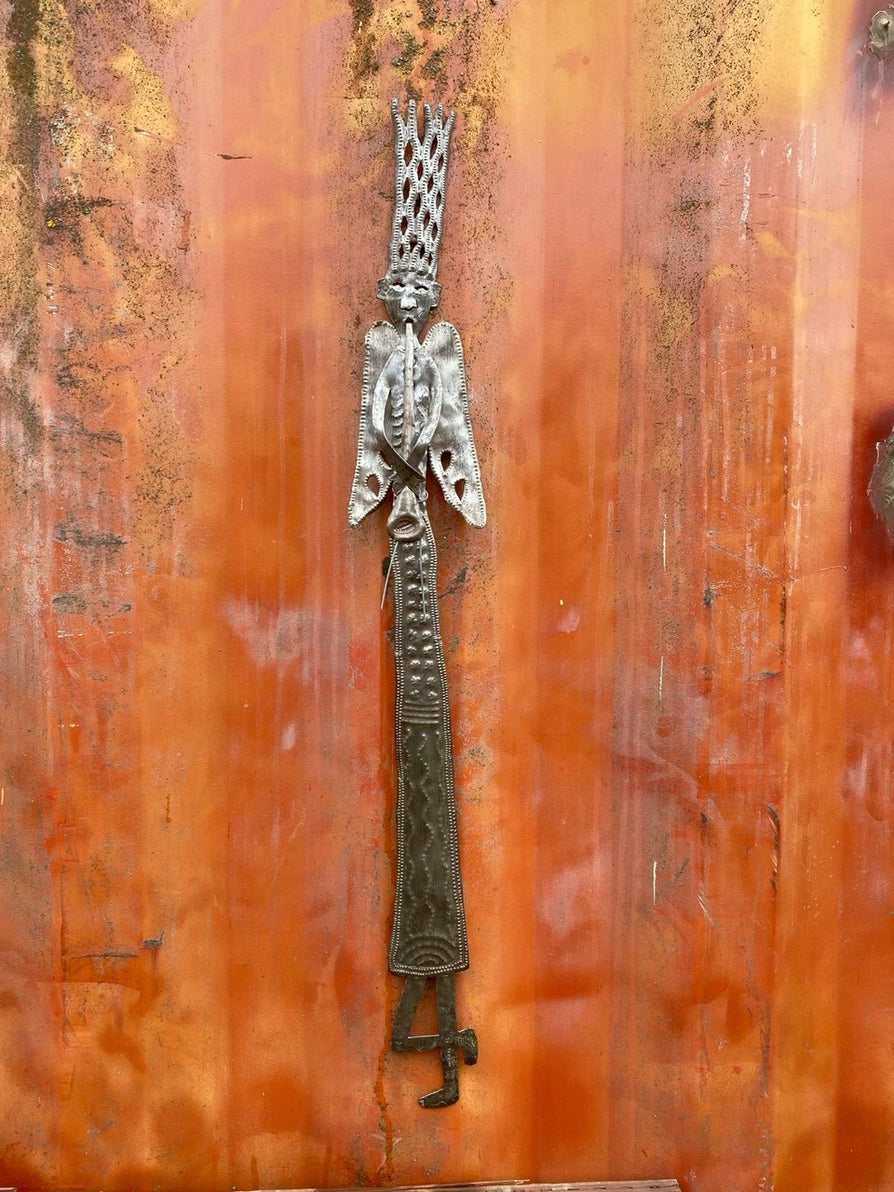 Hand Crafted Haitian Metal Art - Tall, Narrow & Whimsical Messenger Angel