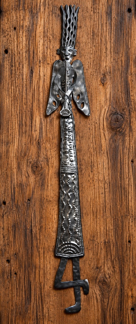 Hand Crafted Haitian Metal Art - Tall, Narrow & Whimsical Messenger Angel