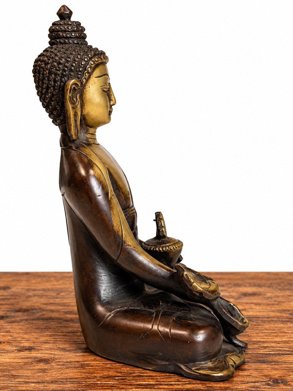 Brass and Brown Buddha Statue with Lotus - 6"x5"