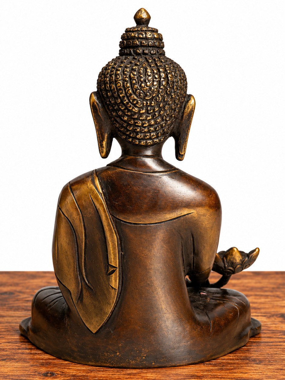 Brass and Brown Buddha Statue with Lotus - 6"x5"