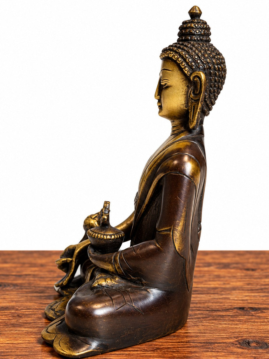 Brass and Brown Buddha Statue with Lotus - 6"x5"