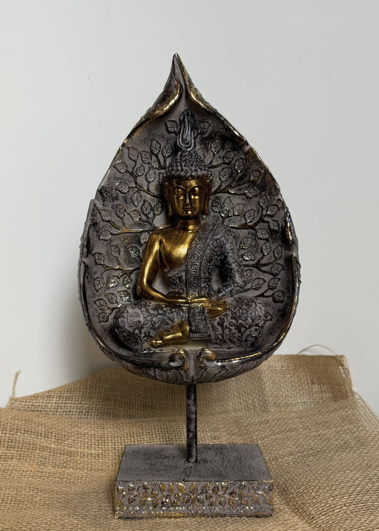Oceanic Linkways Gold Touching the Earth standing Leaf Buddha Plaque