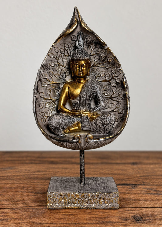 Gold Touching the Earth standing Leaf Buddha Plaque