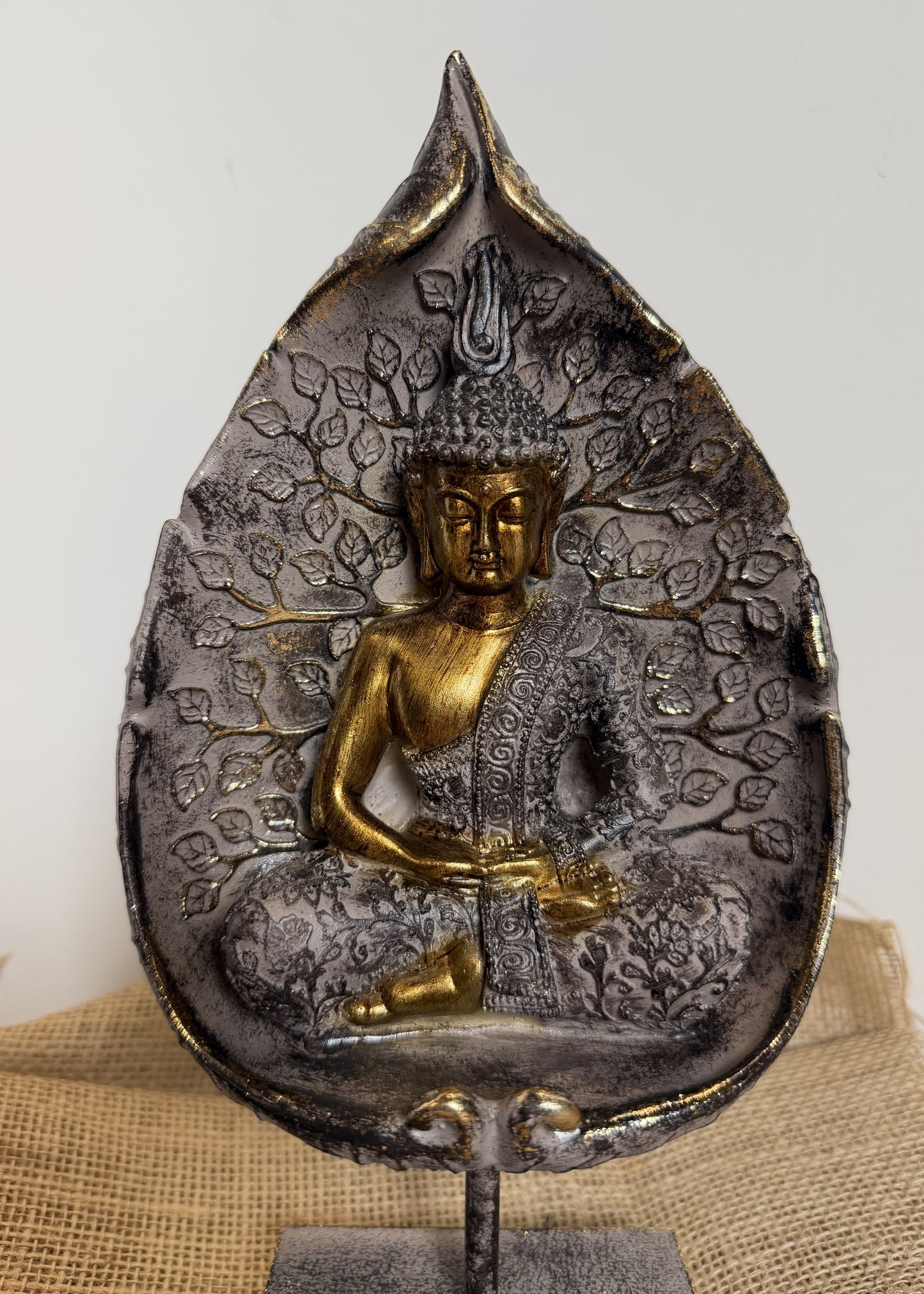 Oceanic Linkways Gold Touching the Earth standing Leaf Buddha Plaque
