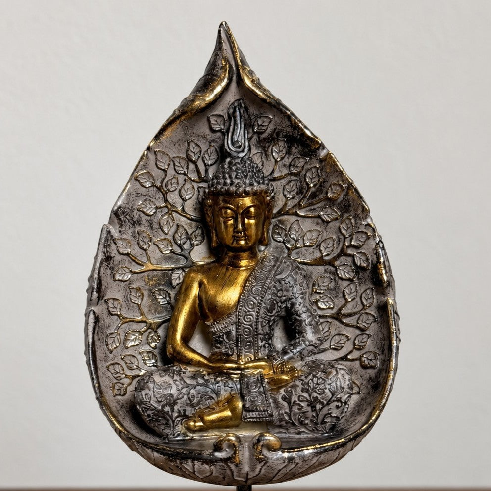 Gold Touching the Earth standing Leaf Buddha Plaque
