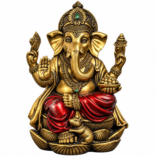 6.75" Tall Ganeshia Statue - Gold & Red