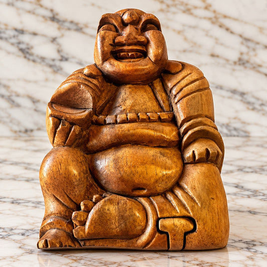 Yak & Yeti Happy Buddha Carved Wooden Puzzle Box