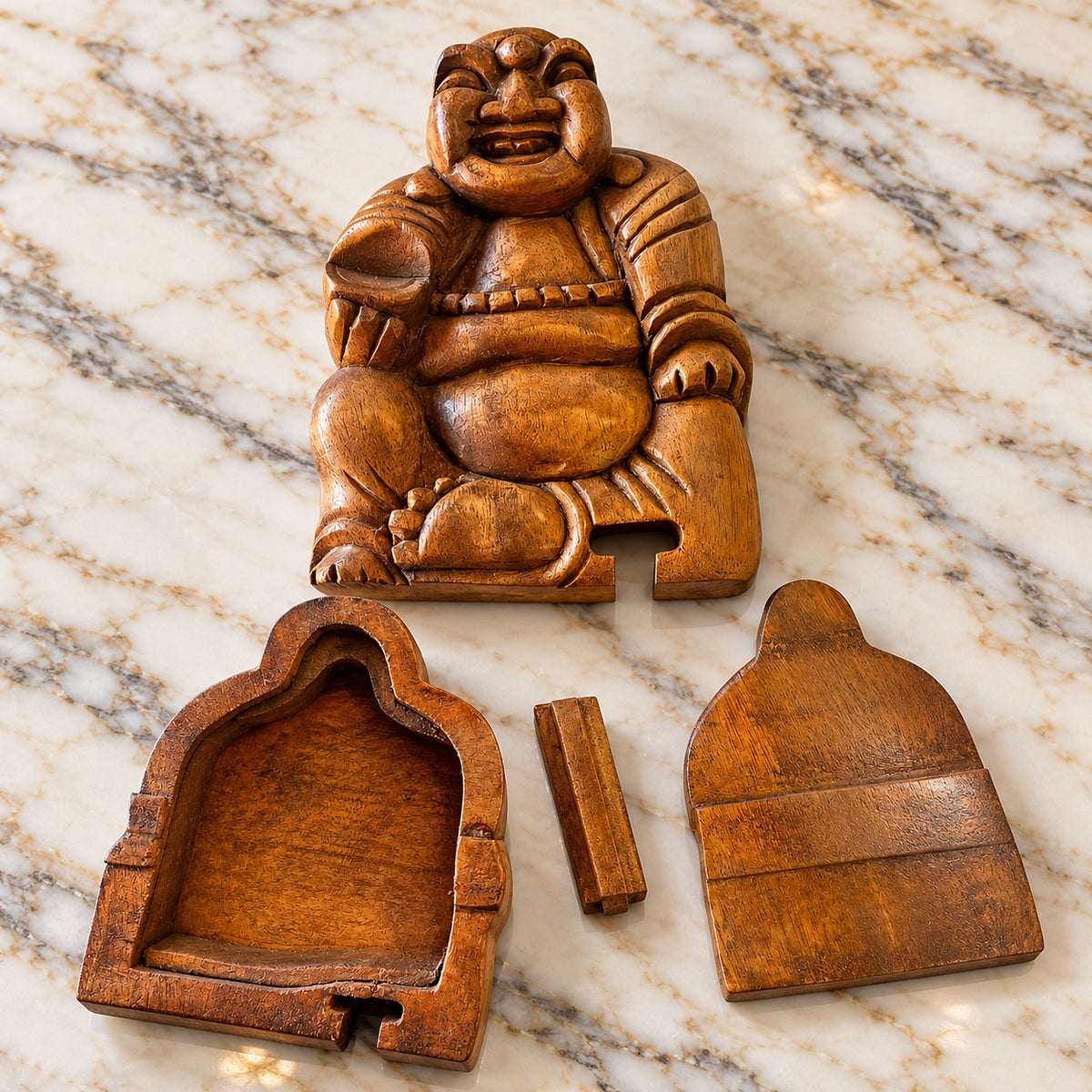 Yak & Yeti Happy Buddha Carved Wooden Puzzle Box