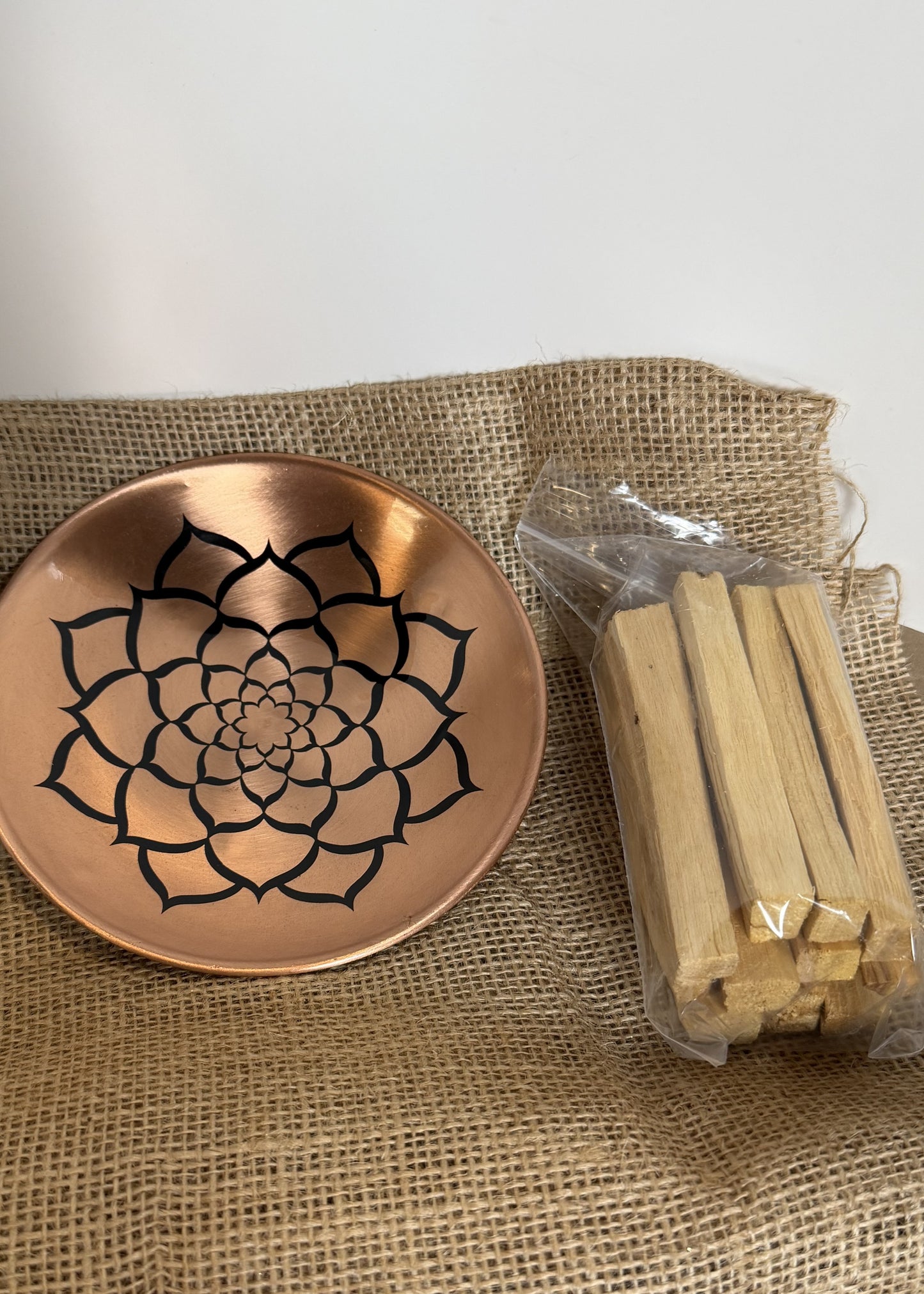 Oceanic Linkways 6" Copper Lotus Plate with Palo Santo