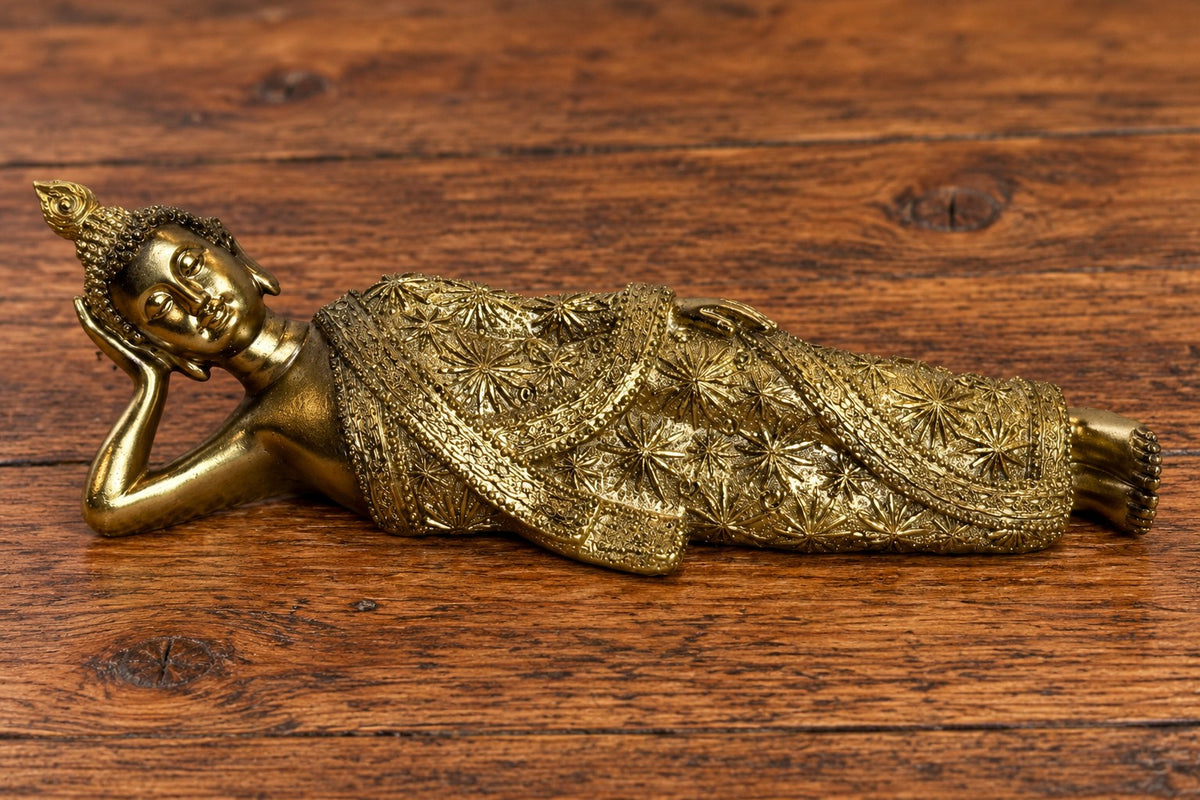 Gold Reclining Buddha - 8.25"L x 2.35"H