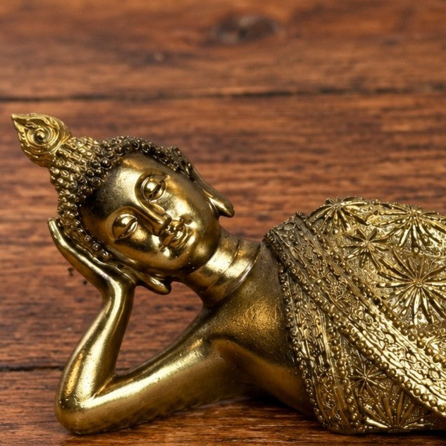 Gold Reclining Buddha - 8.25"L x 2.35"H