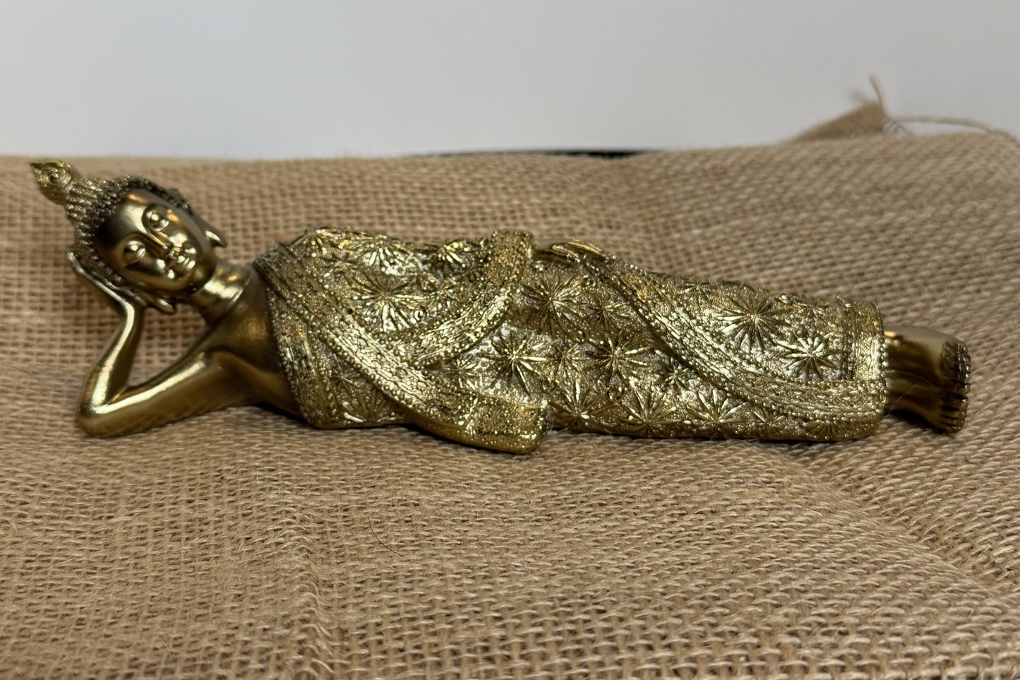 Oceanic Linkways Gold Reclining Buddha - 8.25"L x 2.35"H