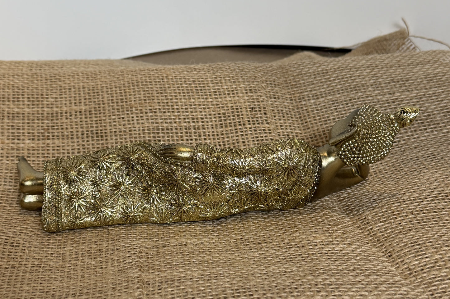 Oceanic Linkways Gold Reclining Buddha - 8.25"L x 2.35"H