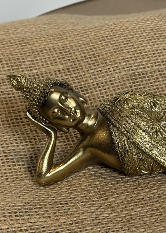 Oceanic Linkways Gold Reclining Buddha - 8.25"L x 2.35"H