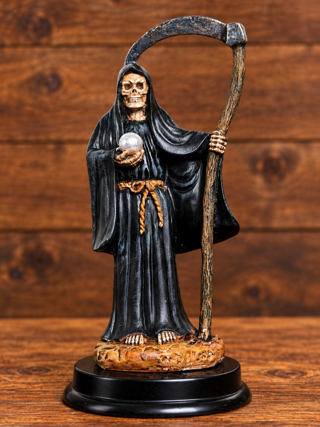 5" Tall Santa Muerte Statue Hand Painted - Black
