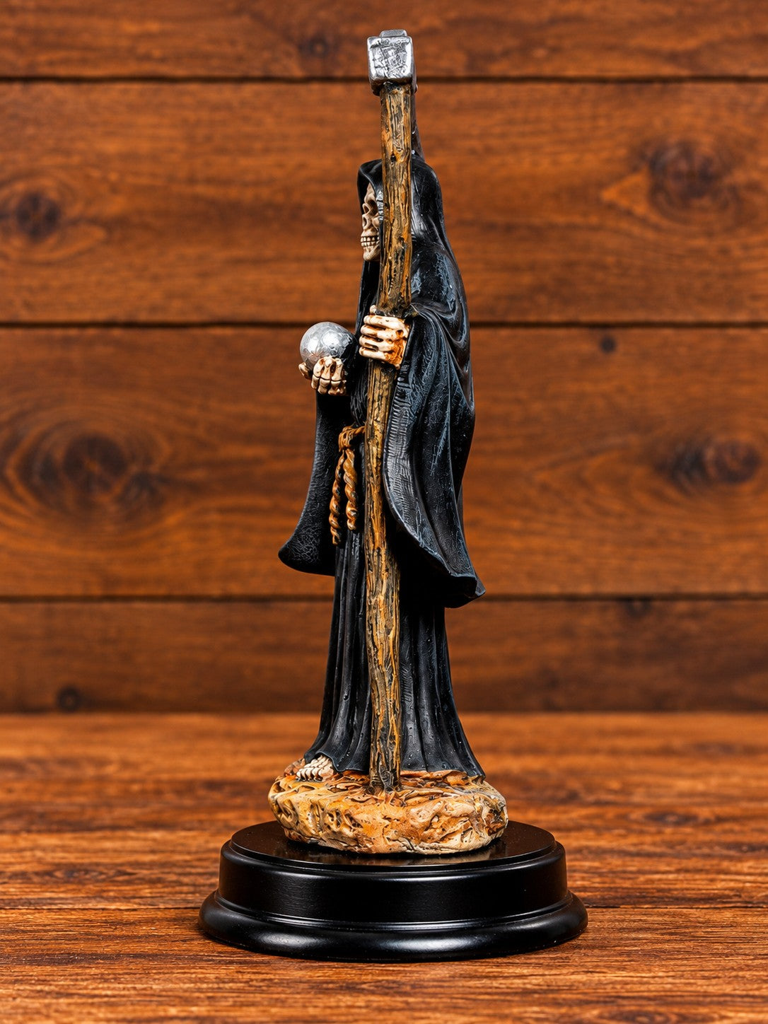 5" Tall Santa Muerte Statue Hand Painted - Black