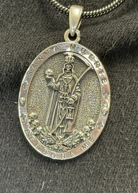 Sterling Silver Santa Muerte Pendant Necklace
