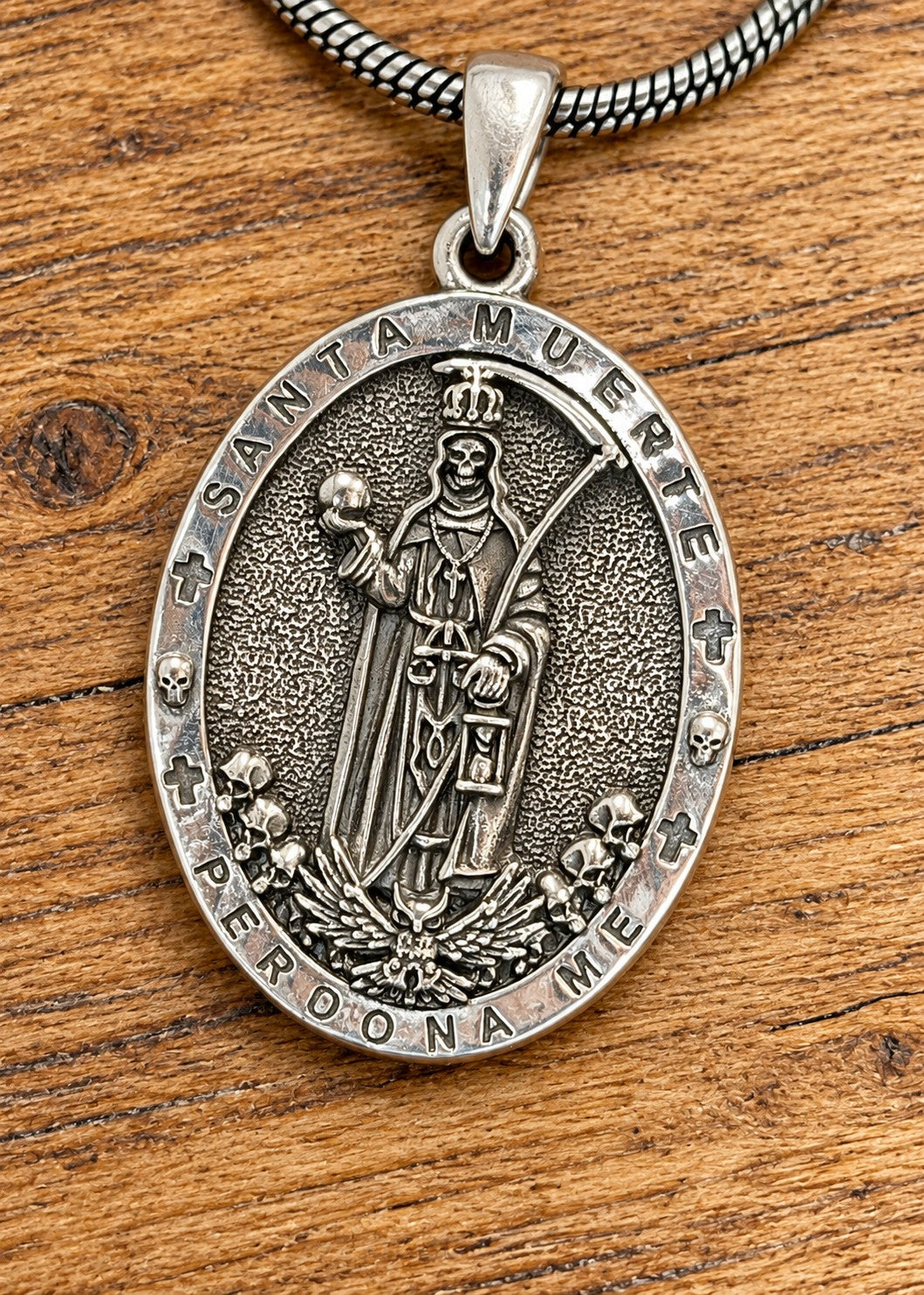 Sterling Silver Santa Muerte Pendant Necklace