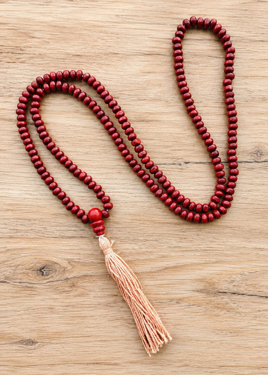 Wooden Prayer Mala Beads - Reddish Brown