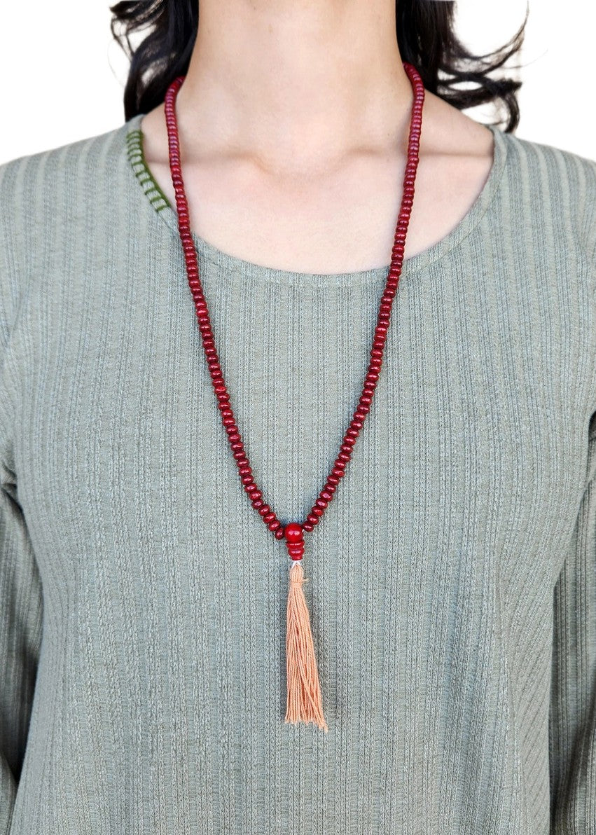 Yak & Yeti Wooden Prayer Mala Beads - Reddish Brown
