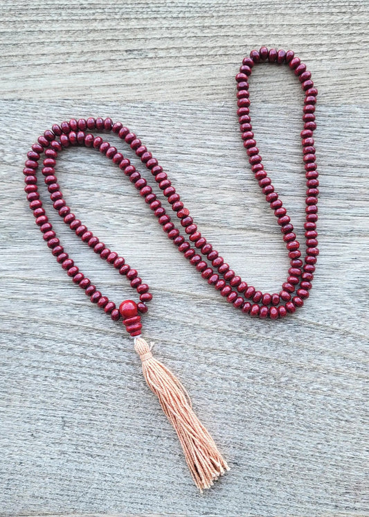 Yak & Yeti Wooden Prayer Mala Beads - Reddish Brown
