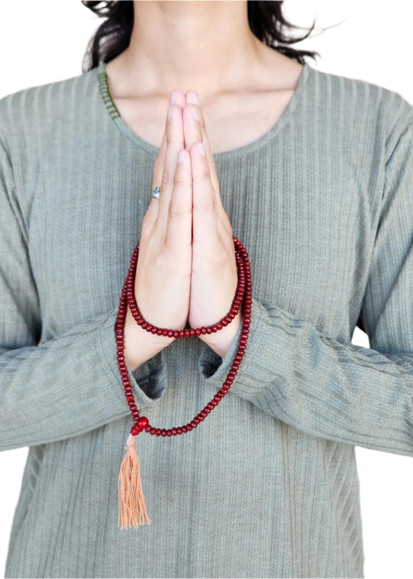 Yak & Yeti Wooden Prayer Mala Beads - Reddish Brown